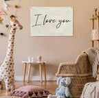 I love You Rectangular Canvas Banner-Boho Flag Wall Decor for Boy Girl Kids Friends,Nursery Babyroom Above Crib Bedroom Living Room Office-Baby Growth Stuff-Baby Shower Birthday Christmas Gift