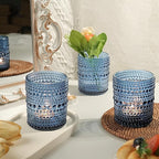 12 Pack Large Votive Candle Holders, 2.7 * 3.5in Blue Tea Light Candle Holder for Votives, Tealights & Pillar, Glass Candle Holders for Table Centerpiece Wedding