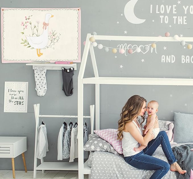 Silly Goose Nursery Rectangular Canvas Banner-Boho Flag Wall Sign Decor for Girls Toddler Kids, Baby Room Above Crib Bedroom Playroom Reading Room Decor-Baby Shower Birthday Christmas Gift
