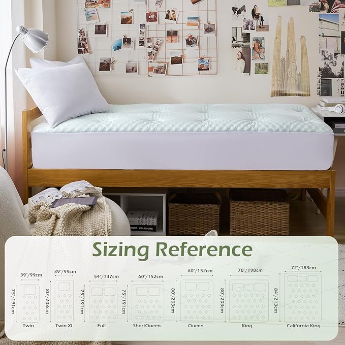 Hansleep College Dorm Twin XL Mattress Topper Viscose Derived from Bamboo, Memory Foam Pillow Top Mattress Topper Twin XL, Breathable Mattress Pad for Back Pain Relief, 39" x 80", White