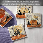 Thirstystone Haunted Valley 4 Pack Assorted Tumbled Tile Stone Coasters with Protective Cork Backing 4" Square Manufactured in The USA