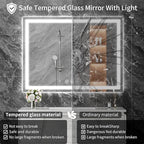 Koonmi 30x60 LED Bathroom Mirror, Backlit + Front Lit, LED Bathroom Mirror with Lights for Wall, 3 Colors, Anti-Fog, Dimmable Brightness, Memory Function, Tempered Glass