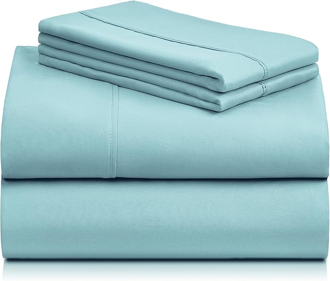 LuxClub 3 PC Sheet Bed Sheets Deep Pockets Wrinkle Free-Kids-Fitted Sheets Hypoallergenic Anti-Bacteria Machine Washable Hotel Bedding Silky Soft - Aqua Twin