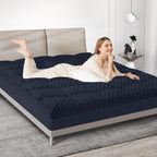 Dual Layer 3 Inch Memory Foam Mattress Topper King Size, 2 Inch Gel Memory Foam Plus 1 Inch Cooling Pillow Top Mattress Pad Cover, with 8-21 Inch Deep Pocket, Navy Blue