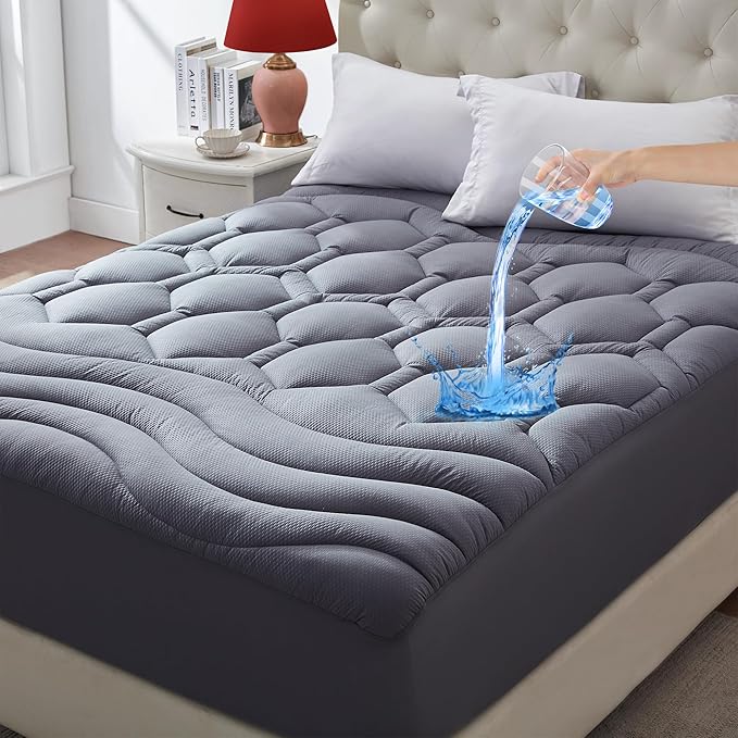 California King Mattress Pad, Quilted Fitted Cooling Mattress Cover, Pillow Top Waterproof Mattress Protector, Deep Pocket 8-21" (72x84 inch, Grey)