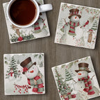 Thirstystone Brown Hat Snowman 4 Pack Assorted Tumbled Tile Stone Coasters with Protective Cork Backing 4" Square Manufactured in The USA