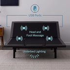 Lucid L600 Adjustable Bed Base Frame - Full Size - Zero Gravity - Bluetooth - Companion App - Head and Foot Incline - Interactive Dual Massage - Under Bed Lighting - Wireless Remote - Dual USB Ports