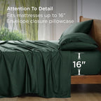 Bedsure King Size Sheets Set, Cooling Sheets for Hot Sleepers, Rayon Derived from Bamboo, Breathable & Soft, Deep Pocket Up to 16 Inches, Hotel Luxury Silky Bedding, Forest Green