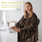 Catalonia Wearable Fleece Blanket with Sleeves and Foot Pockets for Adult Women Men, Micro Plush Comfy Wrap Sleeved Throw Blanket Robe Large, Brown