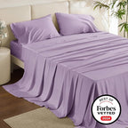 Bedsure Queen Sheet Set, Rayon Derived from Bamboo, Cooling Sheets, Breathable & Soft, Deep Pocket Up to 16 Inches, Hotel Luxury Silky Bedding for Hot Sleepers, Lilac