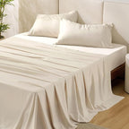 Bedsure Full Size Bed Sheets, Cooling Sheets, Rayon Derived from Bamboo, Breathable & Soft, Deep Pocket Up to 16 Inches, Hotel Luxury Silky Bedding for Hot Sleepers, Light Beige