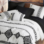 MaiRêve Embroidery Boho Comforter Sets Full Size - 7 Piece, Farmhouse Western White Black Comforter Set, All Season Bed in A Bag Full Size with Sheets, Pillowcases & Shams
