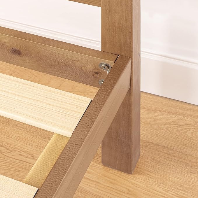Mellow Marley 14 Inch Solid Wood Platform Bed with Paneled Headboard, Natural Pine, Queen