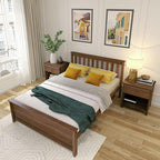 Plank+Beam Solid Wood Full Bed Frame, Platform Bed with Headboard, Walnut