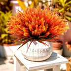 Geegoods Artificial Plants Flowers Outdoor – Faux Lavender Flowers with Monkey Grass UV Resistant Plastic Faux Plants for Garden Porch Window Patio Hanging Planter Home Decor (Autumn-Orange, 48PCS)