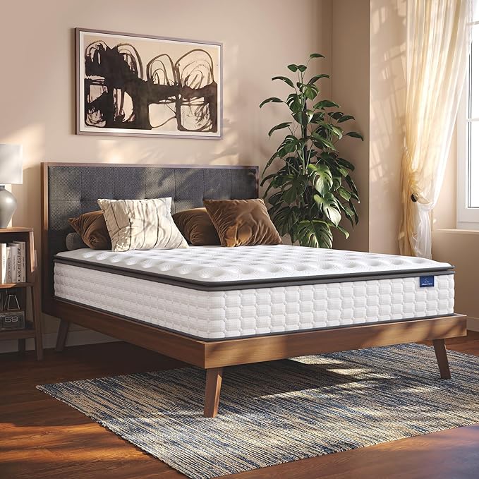Vesgantti Full Size Mattress, 10 Inch Hybrid Full Mattress in a Box, Pillow Top Double Bed Mattresses, Foam and Pocket Coils Innerspring Mattresses, Pressure Relief, Medium Firm Plush Feel