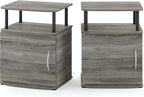 Furinno JAYA End Side Sofa Table/Nightstand with Door, 2-Pack, PVC Tubes, French Oak Grey/Black