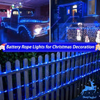 JMEXSUSS 2 Pack Battery Operated Rope Lights Outdoor Waterproof, Total 200LED 66ft 8 Mode/Remote Battery Christmas String Lights, Blue Pool Light for Trampoline Camping Balcony Garden Pool Decor
