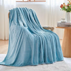 NEWCOSPLAY Super Soft Queen Blanket Light Blue Premium Silky Flannel Fleece Leaves Pattern Lightweight Bed Blanket All Season Use (Light Blue, Queen(90"x90"))