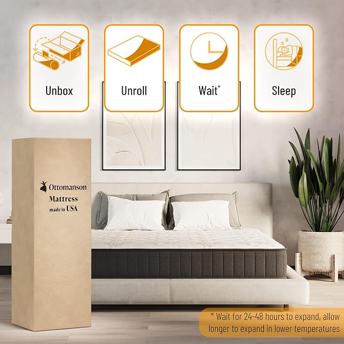 Ottomanson 9" Hybrid Twin Mattress - Rock Hard Feel - Made in USA - Individually Pocketed Coils & CertiPUR-US Foam - Fiberglass-Free - Bed in a Box