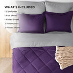 Bedsure California King Comforter Set - 7 Pieces Reversible Purple Bedding, California King Size Bed Set for All Seasons, Bed in a Bag with Down Alternative Comforter, Sheets, Pillowcases & Shams