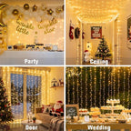 JMEXSUSS 300 LED Remote Control Christmas Curtain Lights, Plug in Fairy Curtain Lights Outdoor, Window Wall Hanging String Lights for Bedroom Backdrop Wedding Party Indoor Patio Xmas Decor, Warm White