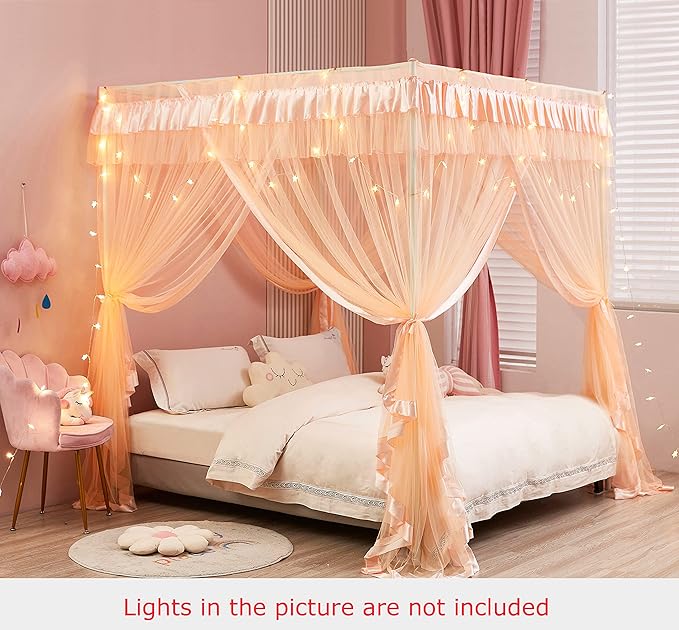 Mengersi Canopy Bed Curtains Twin Sizes,Bed Canopy for Girls Royal Luxurious Cozy Bed Drapes Girls Room Decor(Peach,Twin)