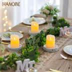 Hanobe Wood Plate Candle Holder: Small Candle Plate Set of 3 Decorative White Washed Beaded Holders Tray Round Candle Stick Holders Farmhouse Table Centerpiece for Fireplace Dining Room Home Decor