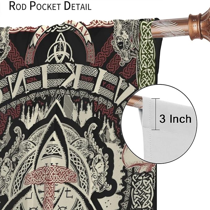 Viking Curtains Nordic Mythology Rune Weapon Antique Viking Pirate Crow Art Pattern Printed Curtains Bedroom Living Room Decoration Blackout Curtains W84 * L84 Inch