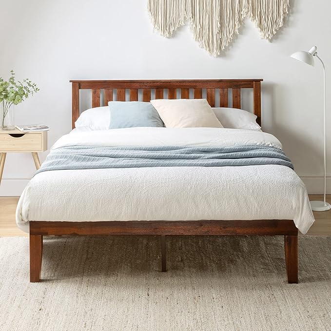 Mellow Marley 14 Inch Solid Wood Platform Bed with Paneled Headboard, Espresso, Queen