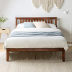Mellow Marley 14 Inch Solid Wood Platform Bed with Paneled Headboard, Espresso, Queen