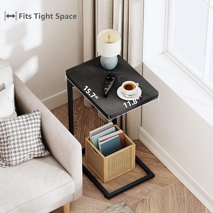 QEEIG C Table Side Table Living Room C Shaped Couch Tray End Table Modern 1 Pack, Black (017-30BN-1)