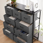 DUMOS Dresser for Bedroom, Dressers & Chests of Drawers Dresser Organizer, Wood Top Table Furniture with 9 Fabric Storage Tower Unit, Chest of Drawers for Closet, Living Room, Hallway, Porch