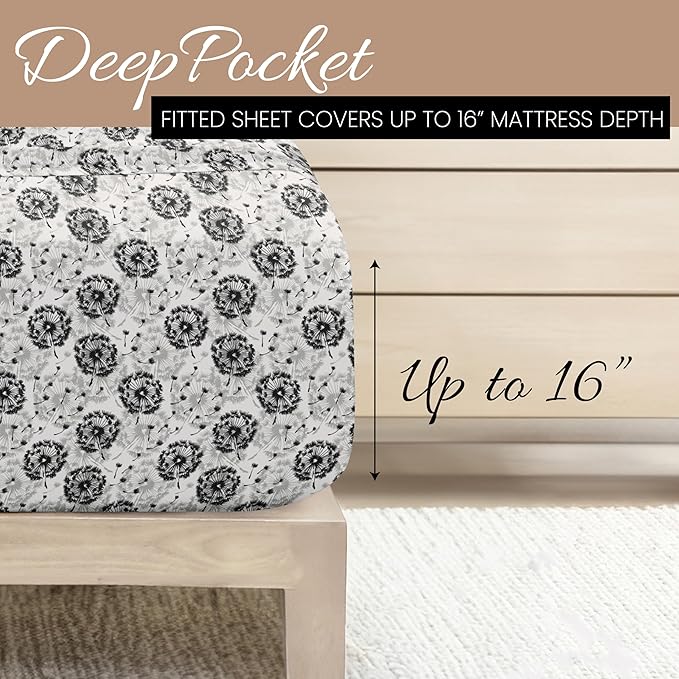 Linen Market Double-Brushed Patterned Microfiber Queen Sheet Set 4 Piece – Oeko-TEX Certified Ultra Soft & Wrinkle-Free - 16" Deep Pocket Sheets - Easy Care Queen Size - Make a Wish Light Gray