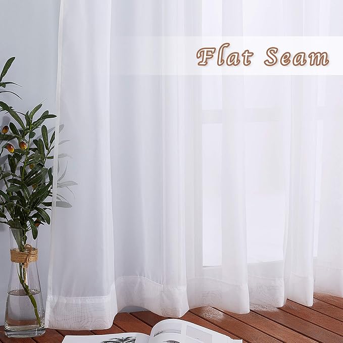 NICETOWN Living Room Window Curtains Sheer Textured 84" Long, Grommet Casual Voile Sheer Airy Window Treatments for Sliding Door, 140" Wide Total 2 Panels, White