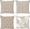 Ambesonne Vintage Throw Pillow Cushion Case Pack of 4, Monochrome Design Grid Trellis Quatrefoil Mesh and Dahlia Flowers Modern Print, Modern Accent Double-Sided Digital Printing, 18", Tan and White