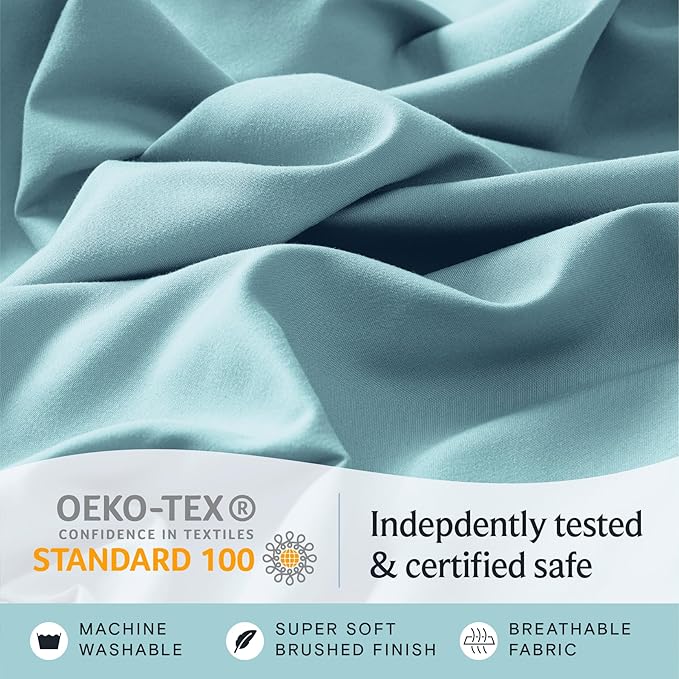 LuxClub 3 PC Sheet Bed Sheets Deep Pockets Wrinkle Free-Kids-Fitted Sheets Machine Washable Hotel Bedding Silky Soft - Aqua Twin XL