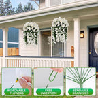 Artificial Bougainvillea Flowers for Outdoor Plant,4 pcs Faux Hanging Flowers Bougainvillea for Outside Decoration,Fake Silk UV Resistant Vines for Front Door Porch(White)