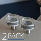 JEREVER 2 Pack Glass Crystal Knobs Brushed Nickel Drawer Pull Cabinet Handle for Dresser Kitchen (Round)