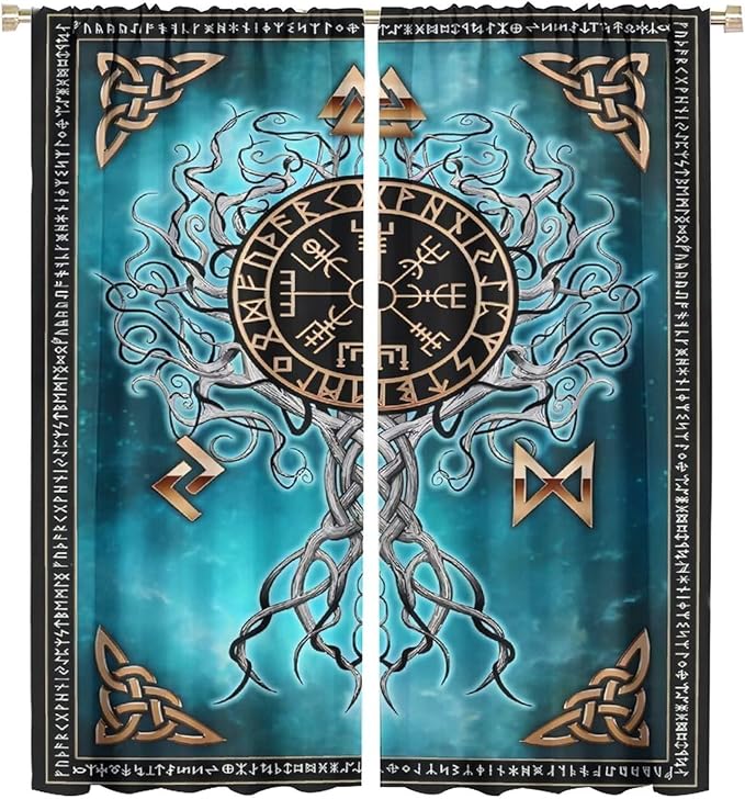 Viking Curtains Viking Totem Curtains Ancient Scandinavian Bedroom Living Room Decoration 2 Panel Groups W55 * L63 Inch