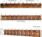 SKOLOO Coat Rack Wall Mounted - 38.3'' Long, Pack of 2, Wooden, Heavy Duty, Rustic Coat Hooks for Wall, Wall Coat Rack with 10 Triple Hooks for Hanging Clothes, Jacket, Hat(Brown & Retro Red)
