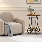 Side Table,Small Round End Table with Lower Shelf for Small Spaces, Portable Couch Sofa Coffee Table,Bedside Nightstand Table with Metal Frame,Retro Accent Drink Table for Living Room Bedroom Balcony