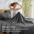 Bedsure Queen Sheet Set, Rayon Derived from Bamboo, Cooling Sheets, Breathable & Soft, Deep Pocket Up to 16 Inches, Hotel Luxury Silky Bedding for Hot Sleepers, Grey