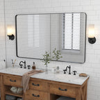 VocalStar 55 x 36 Inch Black Bathroom Mirror for Wall, Large Rounded Rectangle Metal Framed Bathroom Wall Vanity Mirror Farmhouse, 1/4-inch Shatterproof Glass | Ultra-Flush Hanging