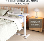 FLEXISPOT H7 Adjustable Overbed Bedside Table with Wheels Pneumatic Mobile Standing Laptop Desk Rolling Computer Cart Movable Overbed Table Hospital Home Use (31.5" W x 17.7" D, White Large)