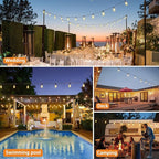 Brightever Dimmable Outdoor String Lights with Remote, 3 Colors in 1 LED Patio Light for Outside with 25+1 ST38 Edison Bulbs, 50FT 3 Modes Gazebo Lighting Waterproof for Camping, 2700K/4000K/5000K