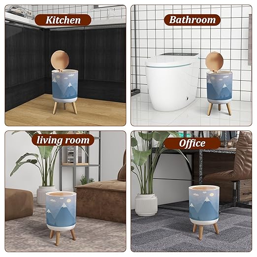 Small Trash Can with Lid Mountains Landscape Scandinavian Style Hand Drawn Seamless Garbage Bin Pet Proof Waste Basket for Kitchen Bathroom Office Bedroom Decorative 1.8 Gallon