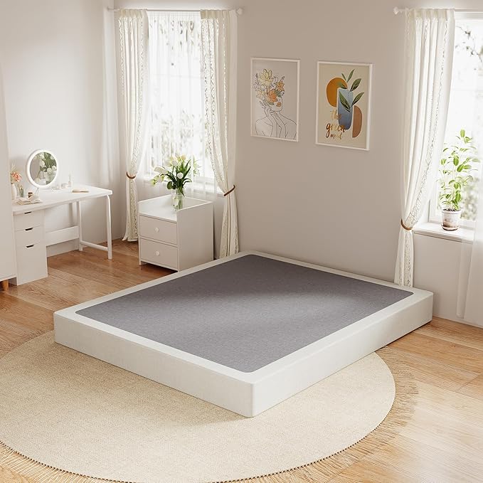 King Box Spring, 7 Inch King Size Box Spring Only, 3000 lbs Heavy Duty Metal Frame Mattress Foundation with Fabric Cover, Easy Assembly-Noise Free