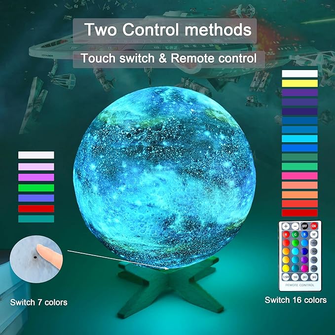 5.9 inch Moon Lamp Kids Night Light Galaxy Lamp Rechargeable Battery Touch & Remote Control 16 Colors LED Moon Light as Birthday Gifts for Boys/Girls/Kids