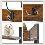 YMYNY 31.5" Coat Rack Wall Mount with Shelf, 4 in 1 Key and Coat Hanger with 12 Metal Hooks, Wall Shelf with Hooks & Mail Holder for Living Room, Bedroom, Rustic Brown, HWS007H-2